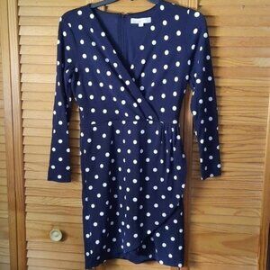 Loft Petite Long Sleeve Faux Wrap Polka Dot Dress Size 8P